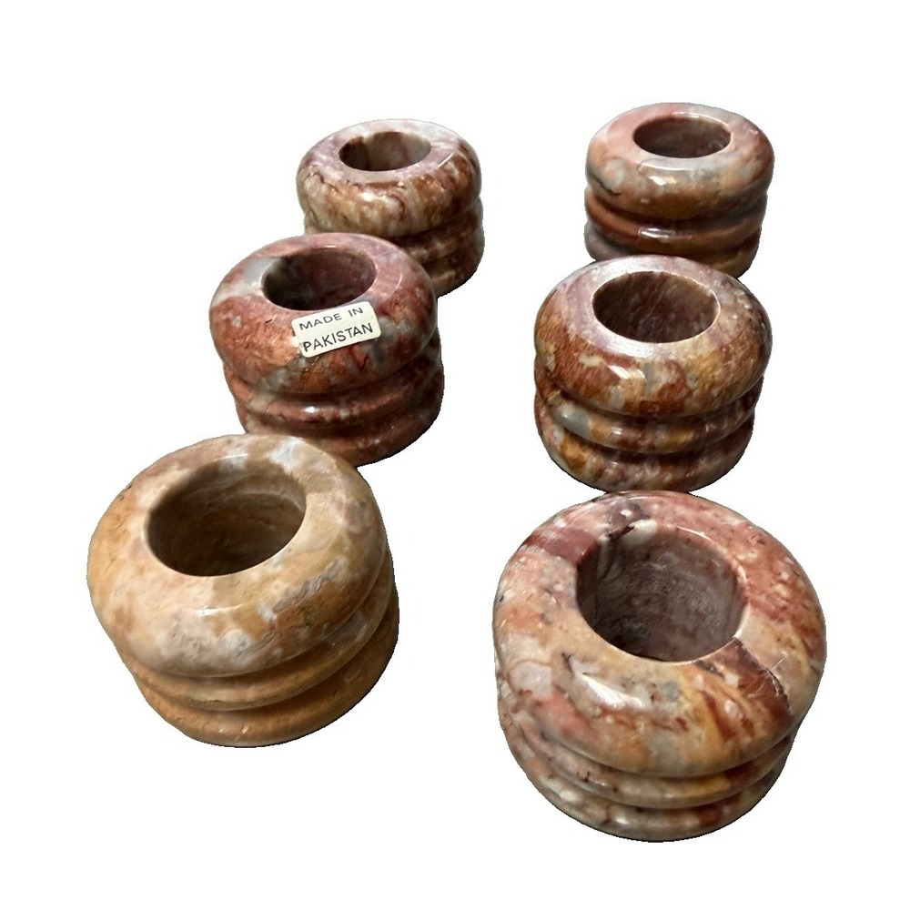 Vintage Onyx Marble Napkin Rings Set of 6 Made in Pakistan Banded Stone MCM Boho